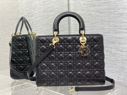 Lady Dior Large bag in black leather