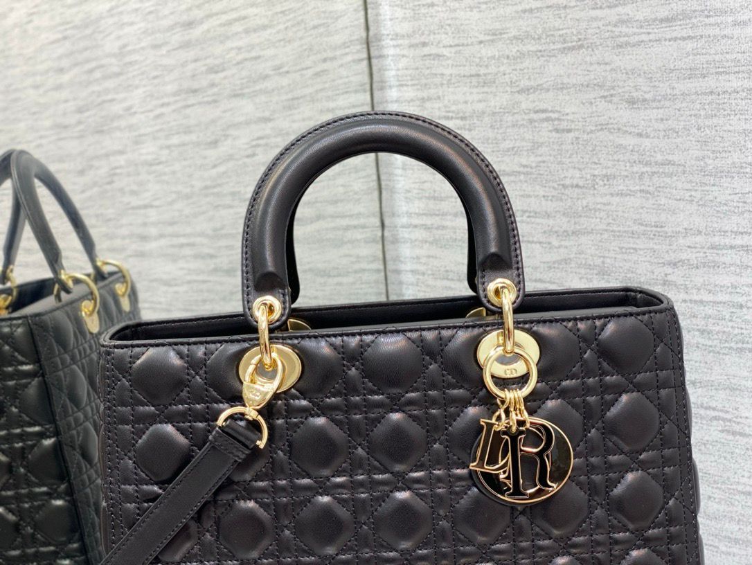 Lady Dior Large bag in black leather