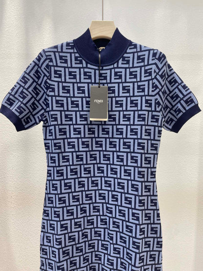 Women Navy Blue FF Cotton Dress