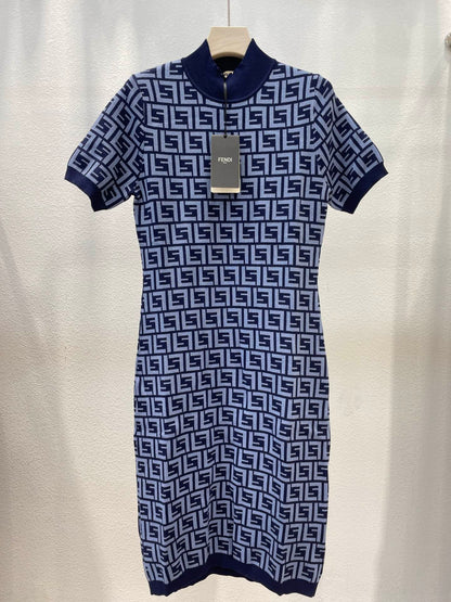 Women Navy Blue FF Cotton Dress